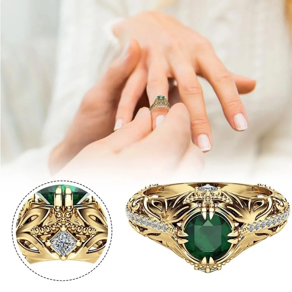 NWT Women 14k Gold Plated Simulated Emerald Ring Size 8 - Picture 4 of 4